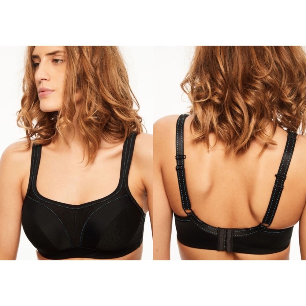 Chantelle 32D bra High Impact Padded Sports Bra underwire black teal C29410